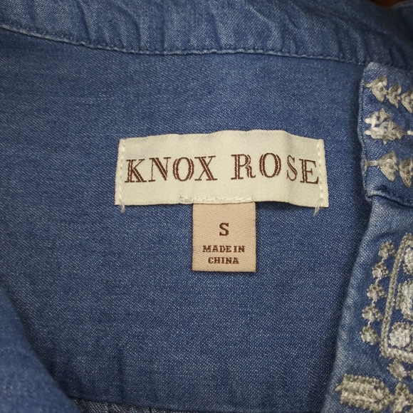 Knox Rose Boho Embroidered Chambray Mini Dress - Picture 8 of 10